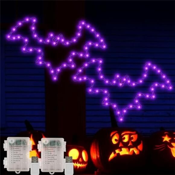 Halloween Decorations, 2 Pack Bat Window Lights, 8 Modes Battery Operated Timer - Picture 8 of 8